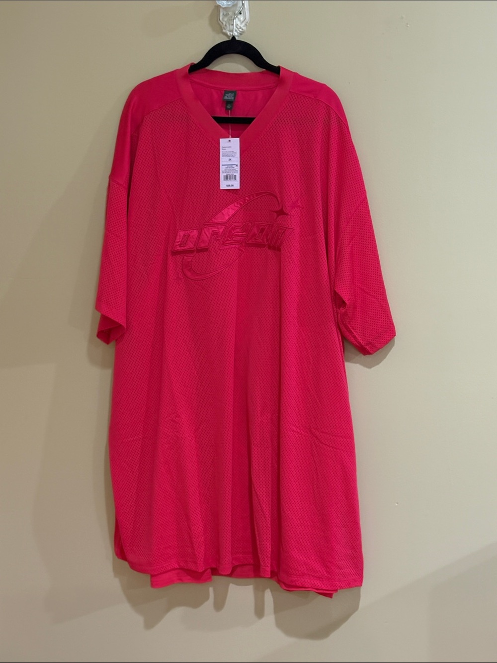 fresh Bright Hot Pink Mesh V-Neck Athletic Jersey dress
